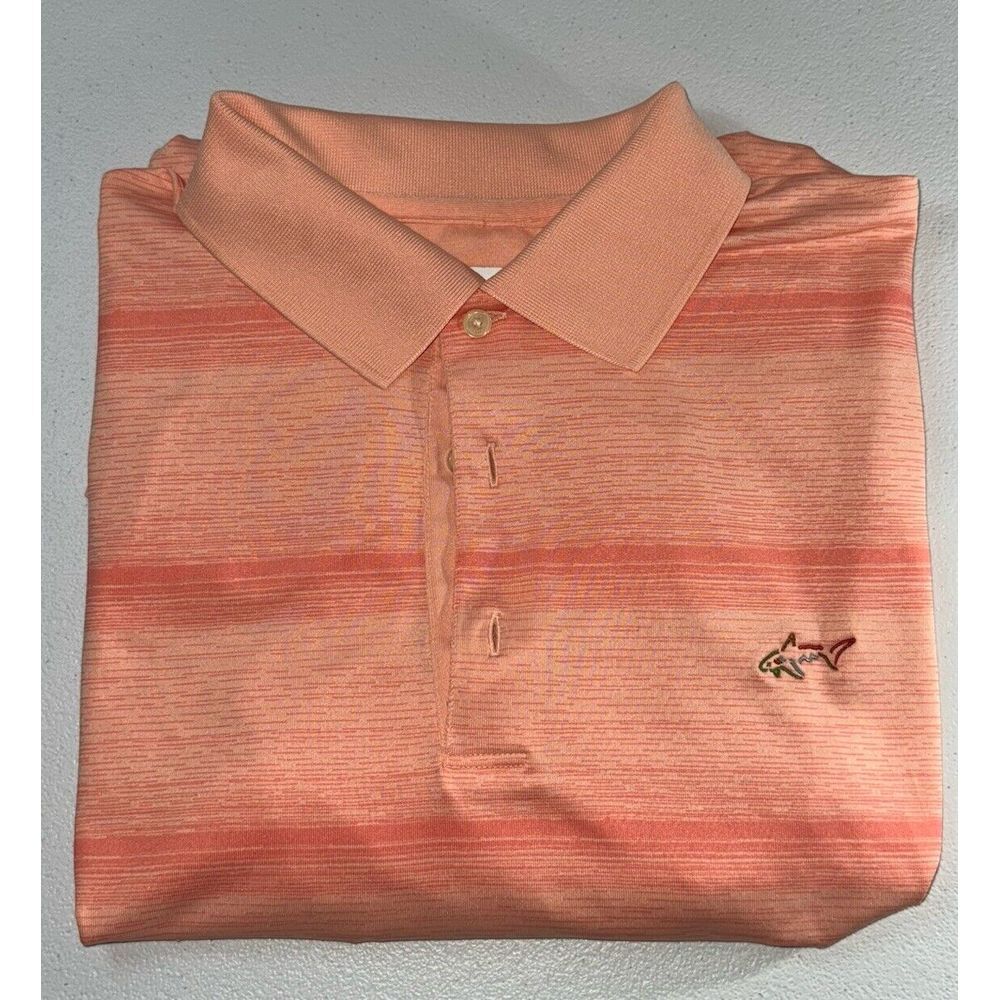 Greg Norman Play Dry Mens L Orange Stripe 100%Polyester Short Sleeve Polo Shirt